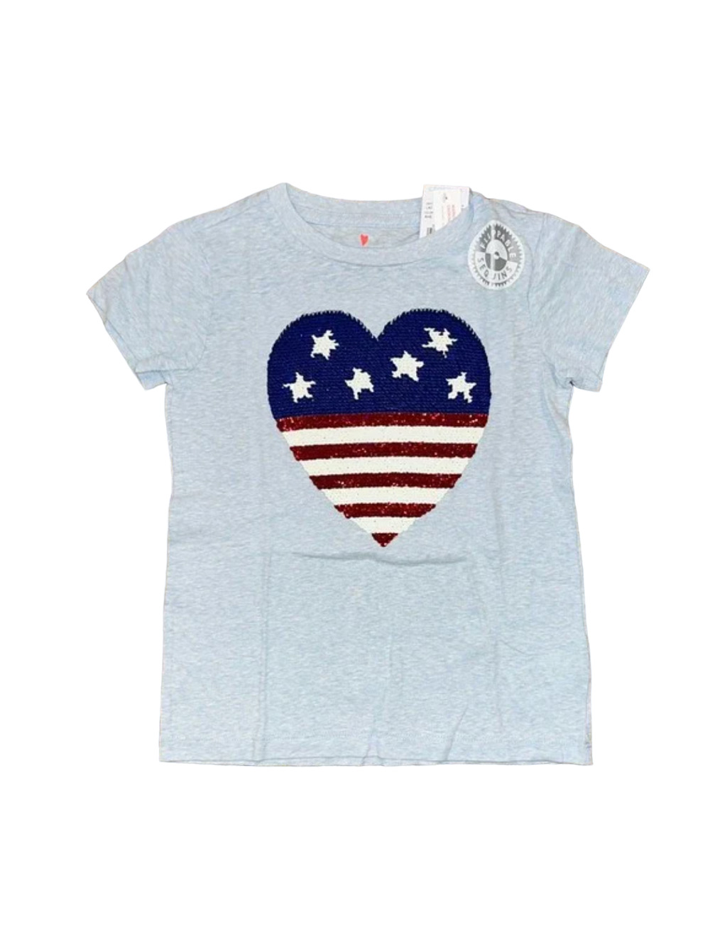 NWT J. Crew Girls' Blue 4th of July W/Flip Sequin Heart Flag T-Shirt